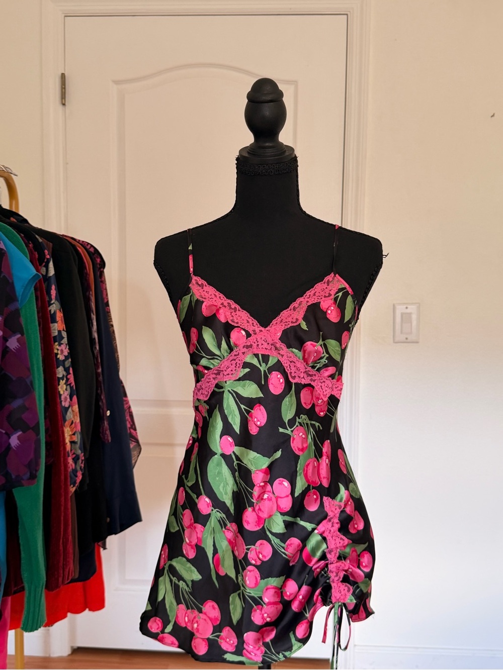 Vintage Victoria’s Secret Cherry Print Lace Mini Dress Y2K Size S